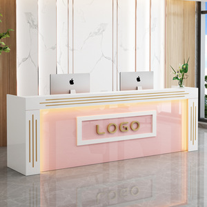 Moderno LED colorido mostrador de recepción en forma de I mostrador de recepción personalizado estilo especial escritorio de la empresa para la venta - Product Image 3
