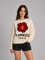 Pull en laine 100% pour femme, personnalisé OEM, avec motif floral jacquard, anti-boulochage, pull d'hiver en tricot