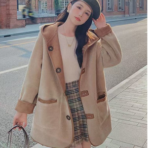 Women's Reversible Fleece <b>Lined</b> Winter <b>Coat</b> Khaki Solid Color Cotton Filling Thick Warm Outerwear For Petite Women - Product Image 5
