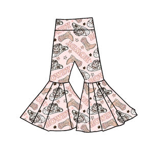 Trendy Kinderkleding Mode Stijl Aangepaste Prints Pastel Western Hoge Taille Meisjes Klokkenbodem Broek - Product Image 2