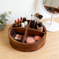 30 cm Akazienholz Lazy Susan Organizer, Runde Servierplatte mit 4 Fächern für Gewürze, Schrank, Kühlschrank