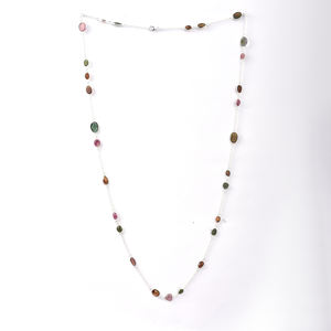 Multi Gemstone 925 Sterling <b>Silver</b> Tourmaline Station <b>Necklace</b> Handmade Minimalist Women's Engagement Gift Party Jewelry Twisted - Product Image 4