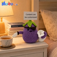 Peluche aubergine au crochet faite à la main avec carte, cadeau d'anniversaire, décoration de cuisine, soutien émotionnel, vente en gros