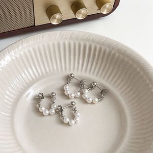 S925 Sterling Silver Hoop <b>Earrings</b> With Pearl <b>Studs</b> For Women Everyday Wear <b>Fine</b> Jewelry - Product Image 3
