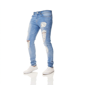 Pantalones Vaqueros HMS Biker Slim Casuales de Alta Calidad OEM Personalizados Rotos y Desgastados para Hombre en Denim Blanco Monkey para Estilo Western - Product Image 1