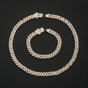 สร้อยคอและกำไลข้อมือแบบโซ่ลายข้าวหลามตัดชุบทอง 14K <span class=keywords><strong>ป</strong></span>ระดับเพชรซิร์คอน สไตล์ฮิปฮอ<span class=keywords><strong>ป</strong></span> สำหรับผู้ชายและผู้หญิง - Product Image 1