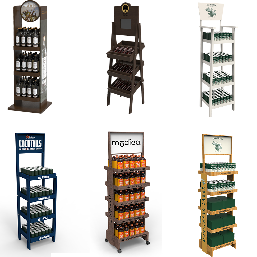 Hot Selling Modern Wooden Wine Display Shelf Floor Stand and Rack Customizable Logos for Store Display Stands — view 3
