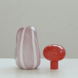 Vaso Moderno in Vetro Soffiato a Mano <span class=keywords><strong>con</strong></span> Parte Superiore a Ciottoli e Corpo Striato Rosa, Centrotavola Decorativo per Casa e Regali - Product Image 4