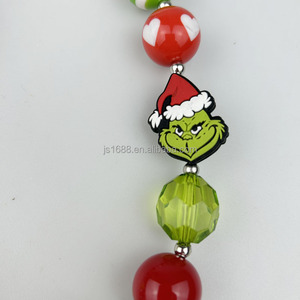 Navidad <span class=keywords><strong>Grinch</strong></span> lindo grueso Bubblegum collar verde raya mezcla 20mm cuentas collar fotos vestir joyería para niñas - Product Image 4