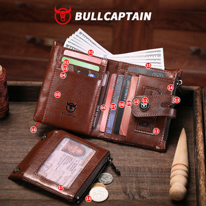 Portefeuille pour homme BULLCAPTAIN avec chaîne, en cuir véritable, blocage RFID, double fermeture éclair, poche à monnaie avec chaîne antivol - Product Image 3