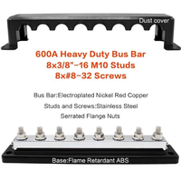 Barre de bus à courant élevé 600A 300V AC / 48V DC 8 voies 3/8\" (M10) goujons Bloc de distribution électrique de câblage avec couvercle