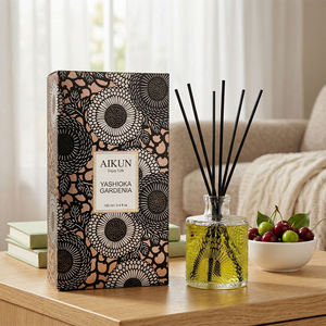 Diffuseur de parfum Aikun 100 ml en verre transparent gaufré, longue durée, avec bâtonnets noirs et boîte florale pour la décoration de chambre - Product Image 1