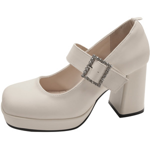 Women's White Versatile Chunky Heel High Heels 2026 French British Style <b>Dress</b>-Matching Height-Increasing Footwear - Product Image 5