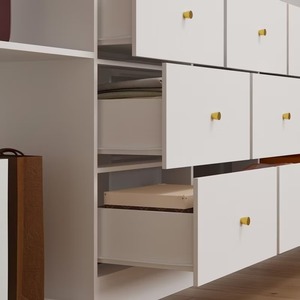 Cómoda horizontal blanca de gran capacidad de 13 cajones, pantalla de colores ajustable moderna de mediados de siglo, almacenamiento de luz para sala de estar - Product Image 3
