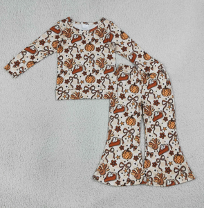 Ensemble sweat à capuche à manches courtes écologique pour petites filles, imprimé patchwork géométrique coloré, haut à capuche à volants et pantalon évasé - Product Image 4