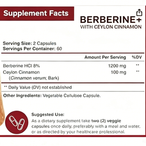 Cápsulas de Berberina 1200mg OEM ODM con Canela de Ceilán, 120 Unidades, Veganas, Sin GMO - Product Image 2