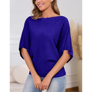Womens Batwing Sleeve Knitted Dolman Pullover O Neck Sweater Autumn Casual Top Half Sleeve Anti Pilling - Product Image 2