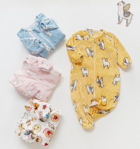Combinaison unisexe en flanelle pour bébés et tout-petits, printemps, épaissie, une pièce, fermeture éclair, motif dessin animé, <span class=keywords><strong>polaire</strong></span> corail, <span class=keywords><strong>jambes</strong></span> séparées, anti-coup de pied - Product Image 6