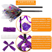 Vente chaude Halloween Amovible Sorcière Balai Volant Lumière LED Lumineux Maille Balai pour la Décoration de Fête