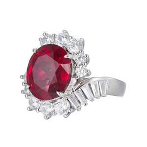 Joyería de Banquete Real Estilo Noble para Dama, Chapada en Plata 925 con Piedras Rojas de Sangre de Paloma Cultivadas en Laboratorio, para Alfombra Roja - Product Image 3