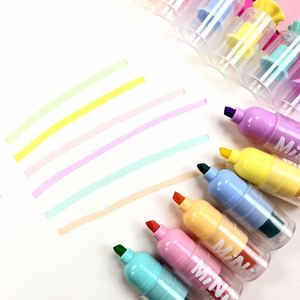 Ensemble de surligneurs miniatures portables à pointe biseautée pour étudiants et enfants, avec 6 couleurs, logo personnalisé, encre fluorescente - Product Image 1