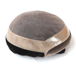 Perruque noire naturelle Fine indétectable, module de cheveux, pour hommes, toupet avec dentelle frontale - Product Image 4