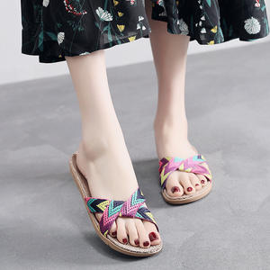 Summer for for <b>Men</b> Women Thick Sole Non Slip Indoor Use Rubber Sole Straw Upper Checkered Pattern Sweat Absorbent Home - Product Image 3