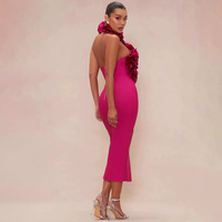 Robe de soirée halter pour femme 2026, ornée de grands motifs floraux noirs en 3D, tenue de cérémonie et de mariage résistante