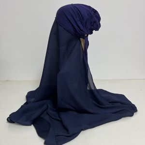 2022新しいマレーシアのワンピースクレープサテンネクタイバック弾性キャップショールヒジャーブスカーフインスタント - Product Image 5