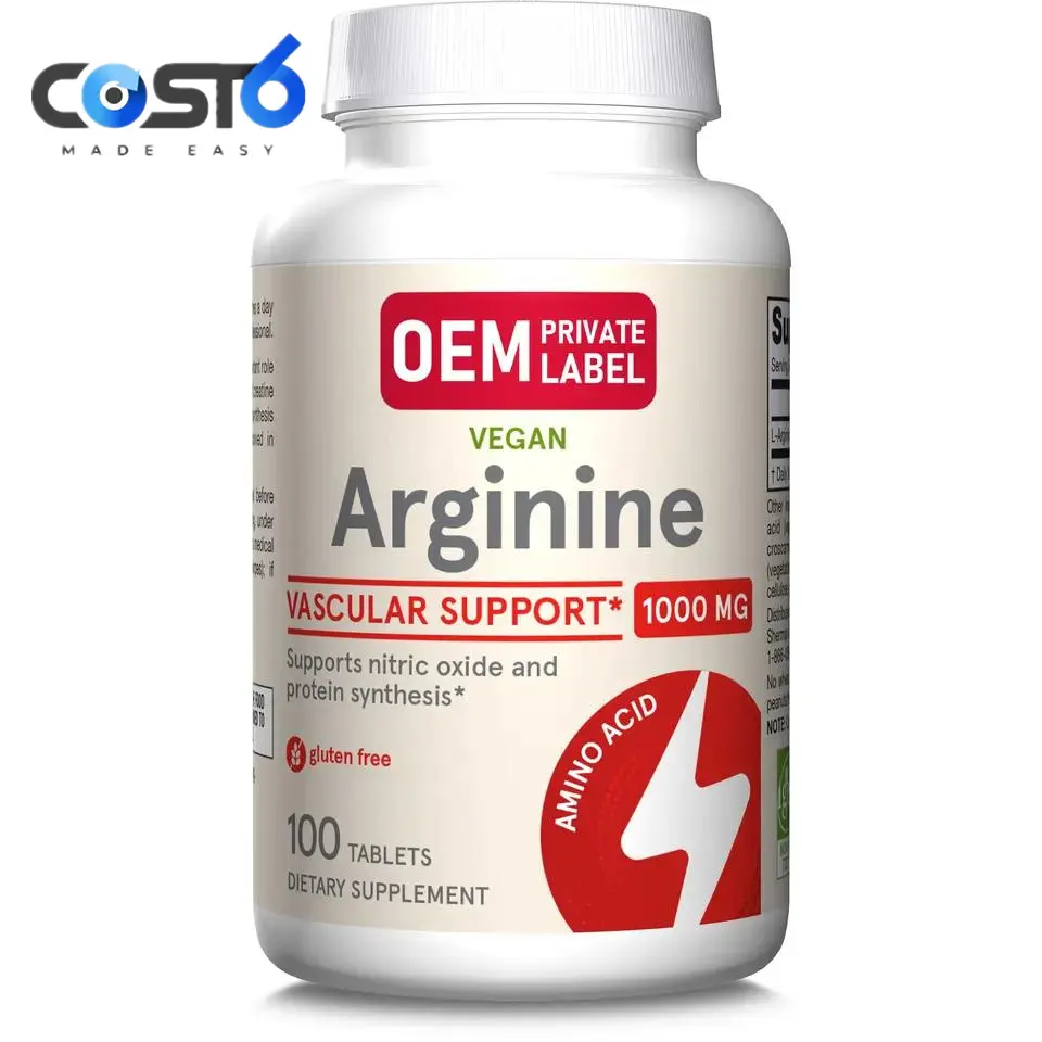 Capsules de L-Arginine fabriquées sur commande capsules d'oxyde nitrique d'acides aminés contenant 1,000 mg de L-arginine soutiennent le flux sanguin et vasc