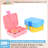 Boîte à lunch portable Aohae pour filles, boîte à lunch scolaire pour enfants en plastique, 4 compartiments, micro-ondable, avec pot isotherme