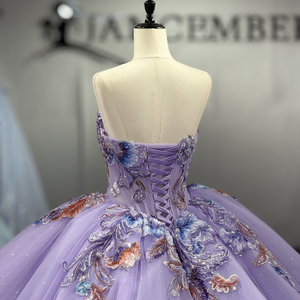 ชุดเดรสงาน Quinceanera ลายดอกไม้สีม่วงไลแลค คอทรงเรือ สำหรับสาววัย 15 ปี รุ่นยอดนิยม 1546 - Product Image 6