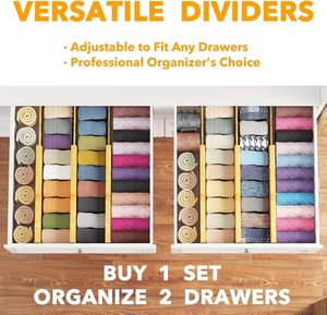 <b>6</b> Pack Expandable Bamboo Spring Loaded Dresser <b>Drawer</b> Dividers for Clothing Wood Adjustable <b>Drawer</b> Organizers for Kitchen - Product Image 4