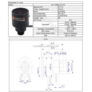3MP F1.4 2.8-12mm Zoom Manuel <span class=keywords><strong>Varifocal</strong></span> <span class=keywords><strong>Cctv</strong></span> <span class=keywords><strong>Lens</strong></span> M12 Mount <span class=keywords><strong>Lens</strong></span> for 1/2.5 "Image Sensor - Product Image 2