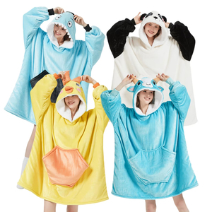 Couverture à capuche géante en polaire douce pour enfants et adultes, personnalisée avec des motifs d'animaux <span class=keywords><strong>panda</strong></span> girafe, écologique, 100% polaire, à porter - Product Image 1