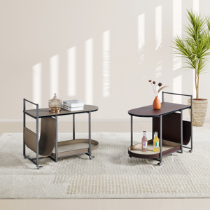 Modern Movable Leather <strong>Corner</strong> <strong>Table</strong> with Shelving Sense Trolley Design <strong>for</strong> <strong>Small</strong> Apartment Home Furniture Set - Product Image 1