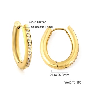 Bijoux de mode en acier inoxydable plaqué or 18 carats, style minimaliste, hypoallergéniques, boucles d'oreilles créoles épaisses en zircon pour femmes - Product Image 2