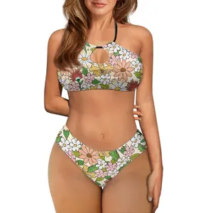 Nhà Máy Trực Tiếp Fancy Flower In Phụ Nữ Đồ Bơi Tách Giá Bán Buôn Halter Bộ Bikini Phù Hợp Với Thời Trang Mềm Hai-Mảnh Áo Tắm