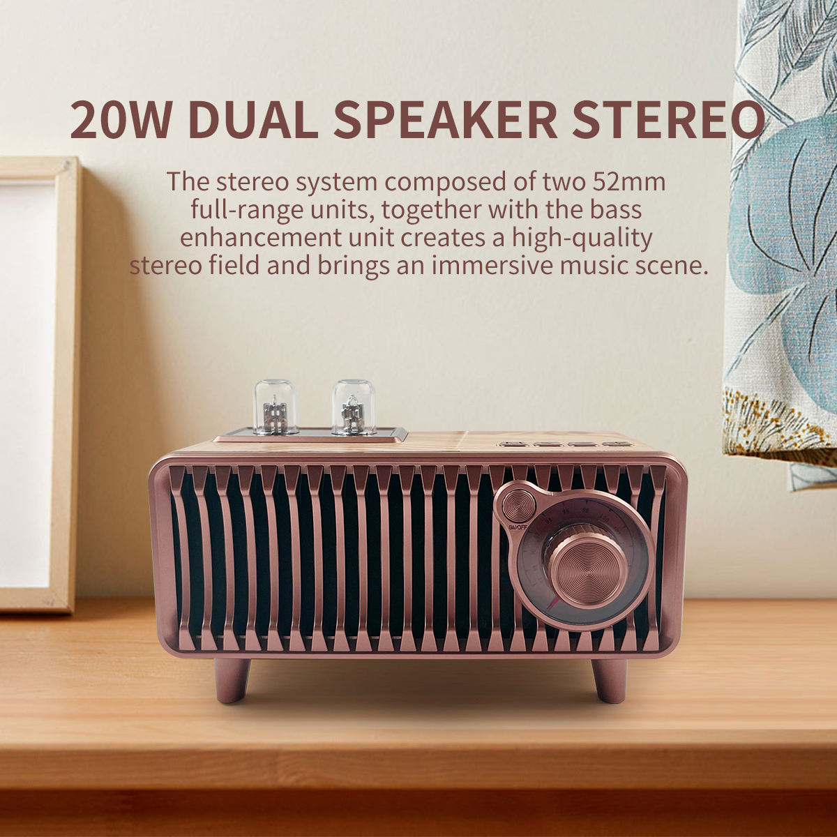 Retro Wireless Speaker Vintage Radio Walnut Wood Rotary FM Radio 20W with U  Disk/TF Card/Aux Music Player Function - Main Image