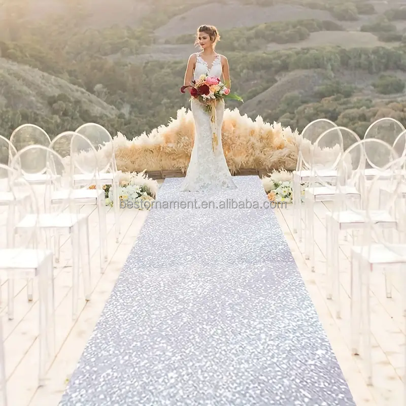 Tappeto Corridoio Matrimonio 2x15FT - Con Paillettes Bianco Lucido, Per Cerimonie Indoor E Outdoor - Foto 13