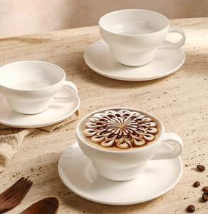 Minimalist High White Thick Ceramic Coffee <b>Cup</b> <b>Saucer</b>, Professional Latte <b>Cup</b> for Cafes Hotel Restaurant Holiday Premium Gifts - Product Image 5