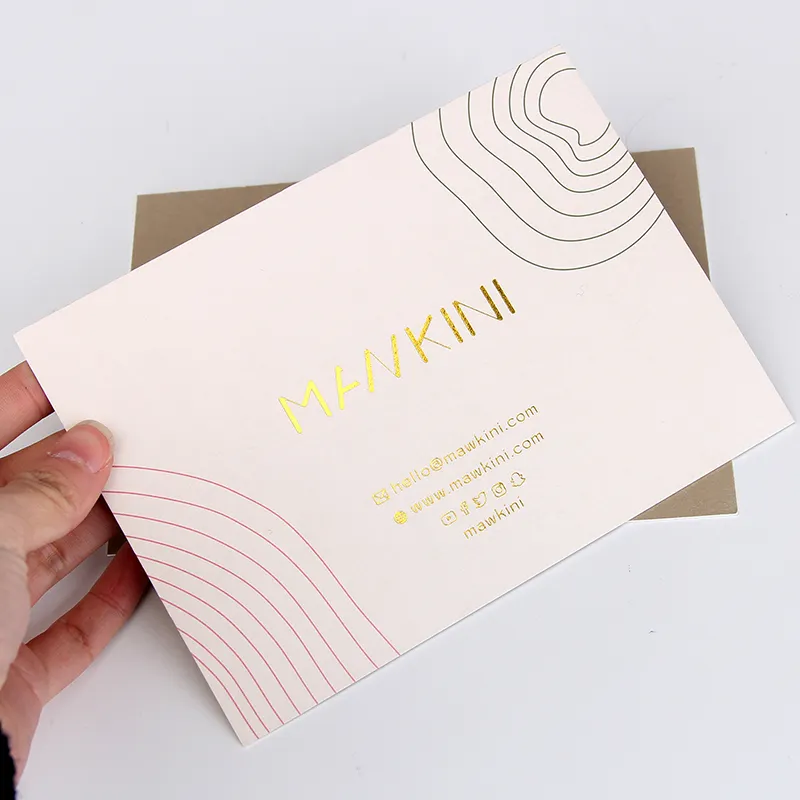 Tarjetas de Felicitación de papel de bambú, postales con logotipo metálico dorado