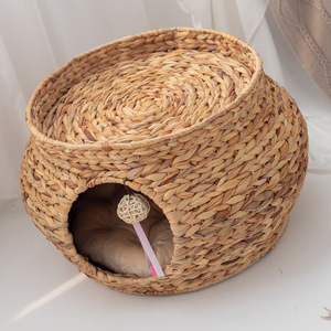 Wicker Cat <b>Bed</b> Round Handmade Fiber Fill Four Seasons Pet <b>House</b> For Cat - Product Image 4