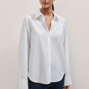 Produttore Oem con bottone sul davanti camicette <span class=keywords><strong>bianche</strong></span> <span class=keywords><strong>eleganti</strong></span> top da donna vestibilità rilassata a maniche lunghe camicetta di cotone di base - Product Image 2