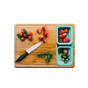 Meal Prep System - Bamboo Cutting Board - The Quick & Easy Meal Prep Solution With Collapsible Strainers