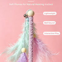 Jouet interactif anti-morsure pour chat, baguette d'exercice colorée avec plumes et clochette, pour chats d'intérieur et chatons, anti-ennui quotidien