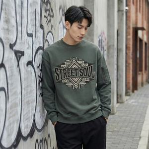New style Streetwear Heavyweight 100% Cotton Crewneck pullover hot supplier Custom Graphic Sleeve Zipper <b>Pocket</b> Oversized <b>Hoodie</b> - Product Image 1