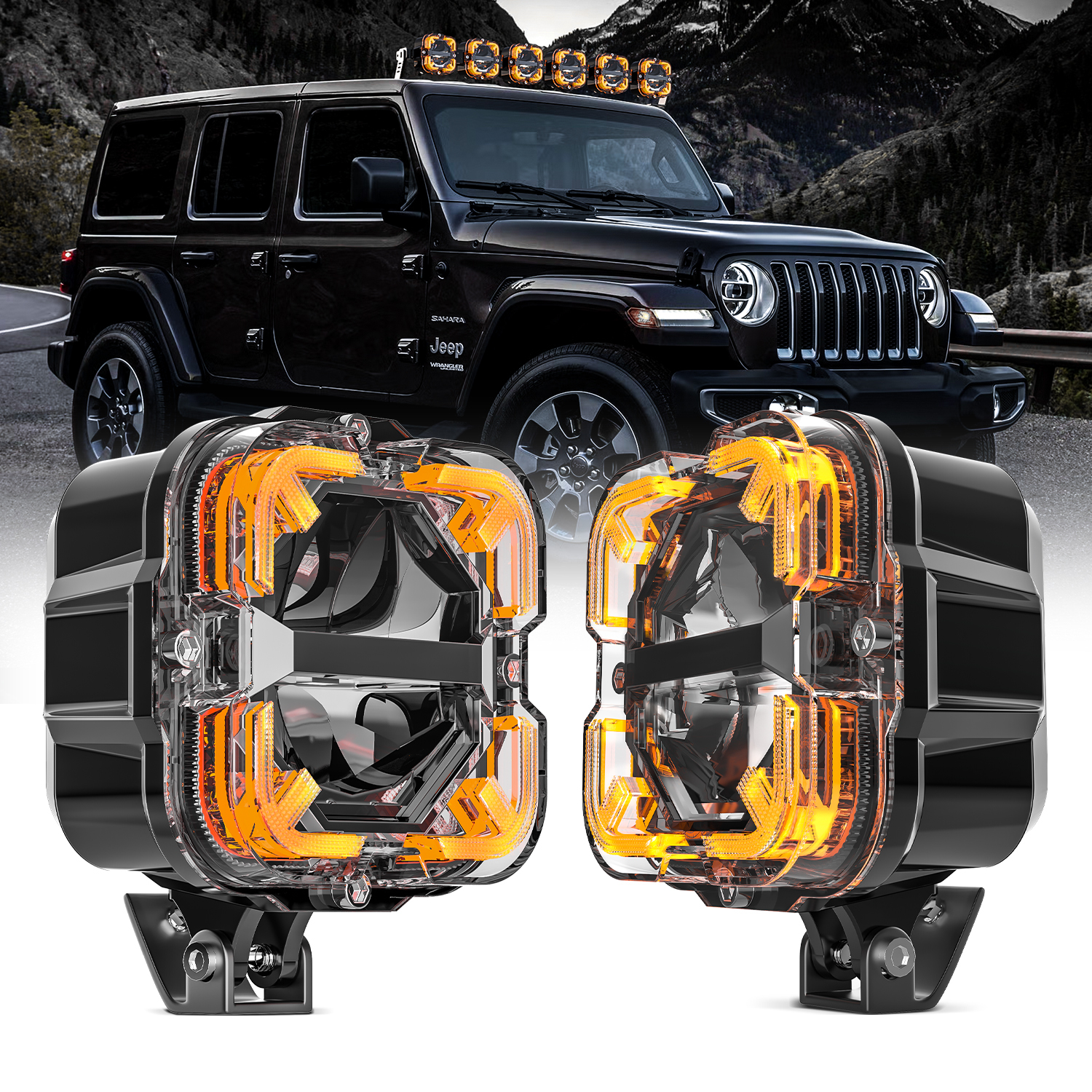LOYO 65W LED Driving Spot Auxiliary Light Dual Color Bumper Cube Spot Beam for Truck Offroad 4x4 Backup Led Work Driving Light