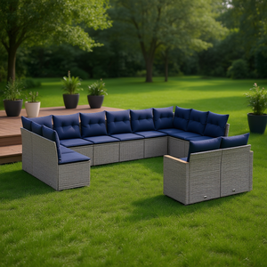 Set Divano da Giardino in Polyrattan 12 Pezzi Grigio con Cuscini, Arredamento da Esterno Stile Contemporaneo, Set da Giardino 10 Posti - Product Image 2