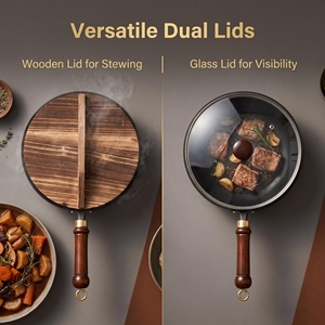 Gas <strong>Induction</strong> Stove 24cm Cast Iron Nonstick Chinese <strong>Wok</strong> with Wooden Handle and Iron Lid Durable Cooking Pan - Product Image 4